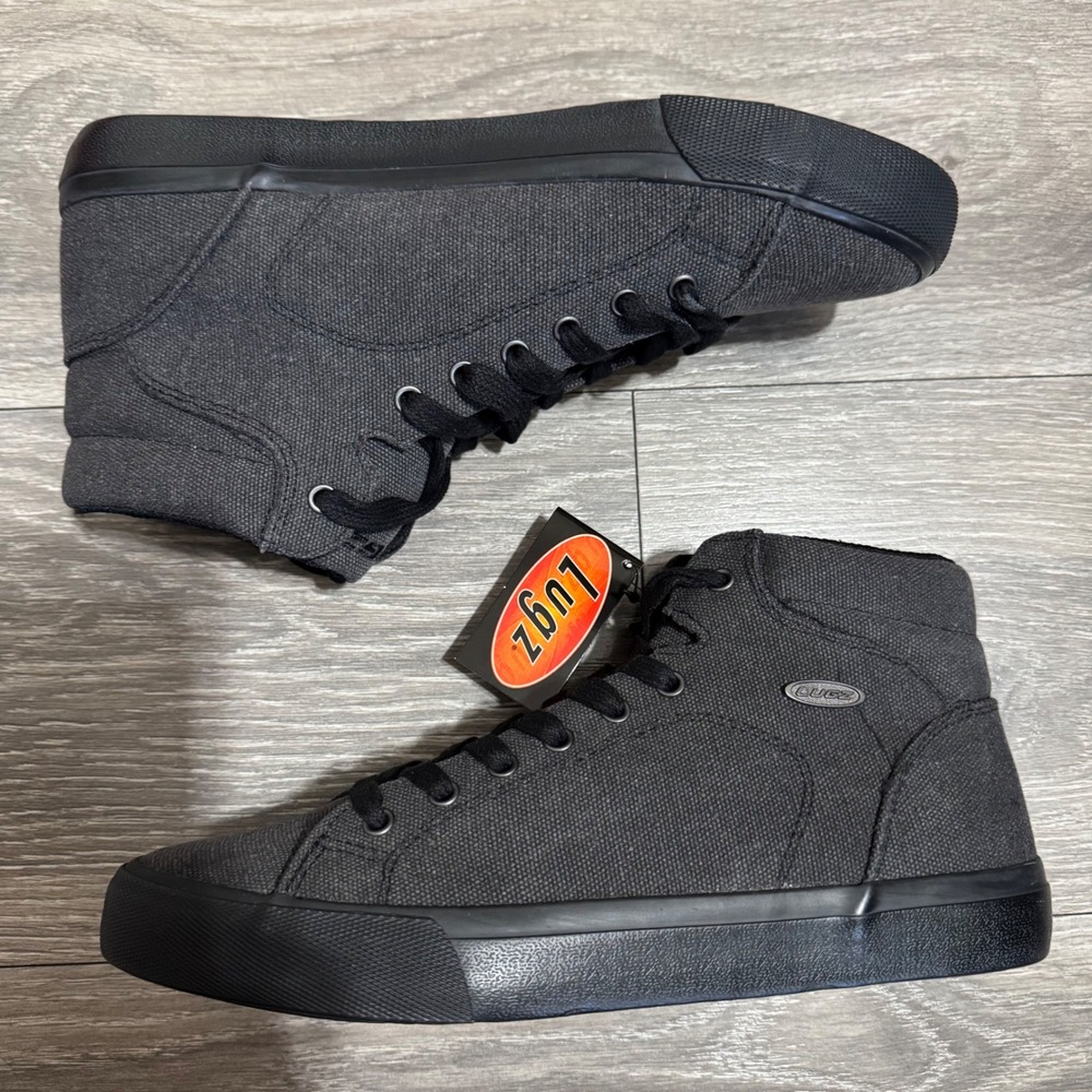 Lugz King Mens Black Gray Canvas Mid Top‎ Lace Up Sneakers Shoes USA 8 EUR 41